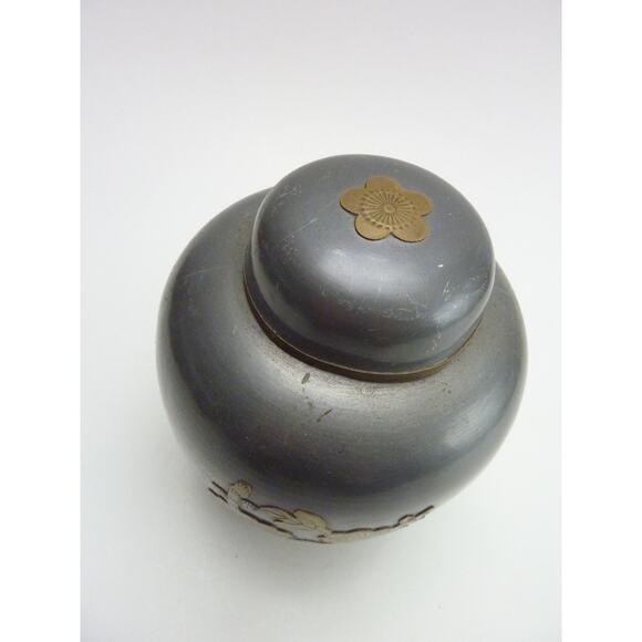 Vintage Pewter Brass Ginger Jar Cherry Blossoms - Picture 2 of 7